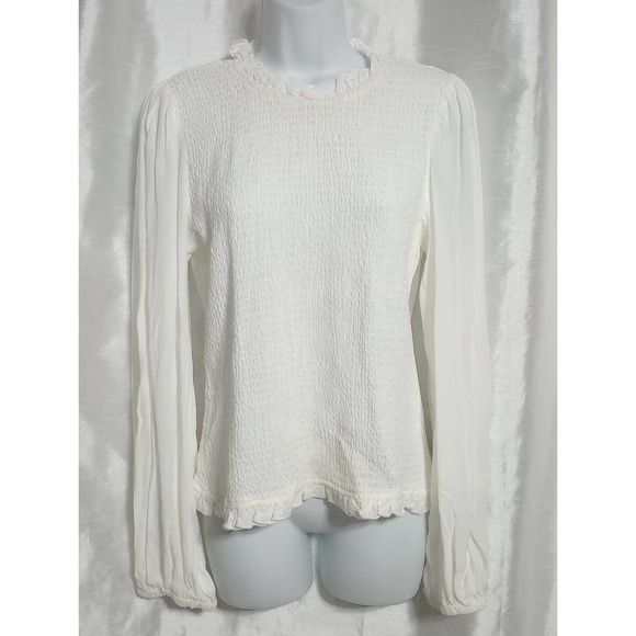 ROMANTIC VENUS Smocked puff sleeve Ivory Blouse Cream Top - Picture 3 of 6